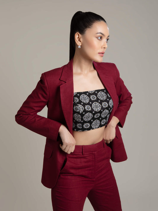 Solid Maroon Blazer Set