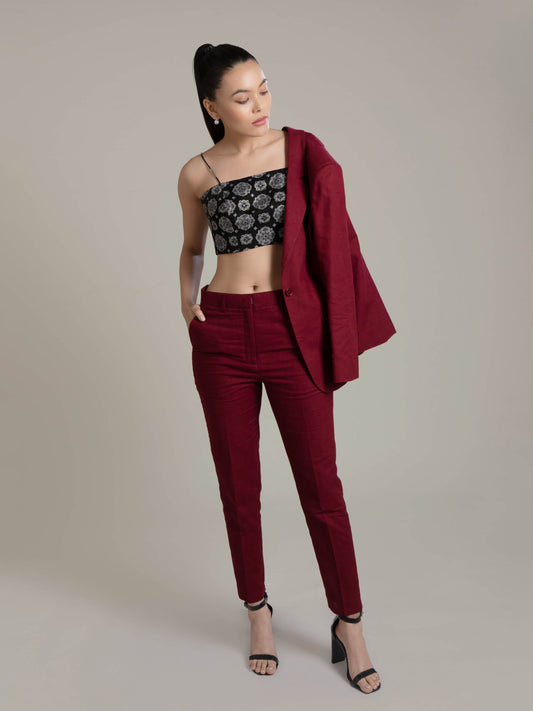 Solid Maroon Blazer Set