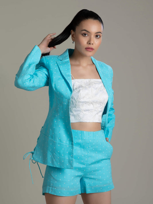 Aqua Blue Corset Style Blazer Set