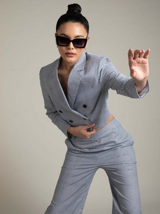 Gingham Pattern Blazer Set