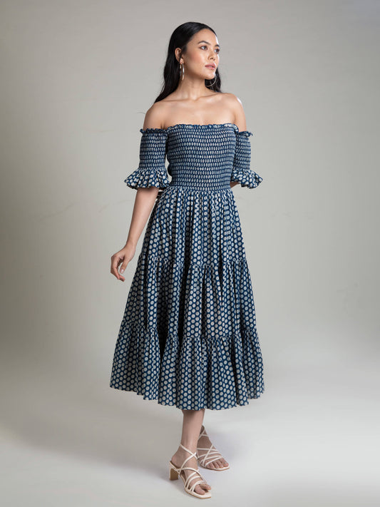 Daisy Smocked Style Off Shoulder Dress