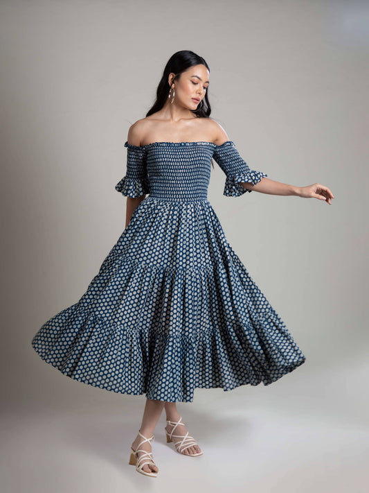 Daisy Smocked Style Off Shoulder Dress