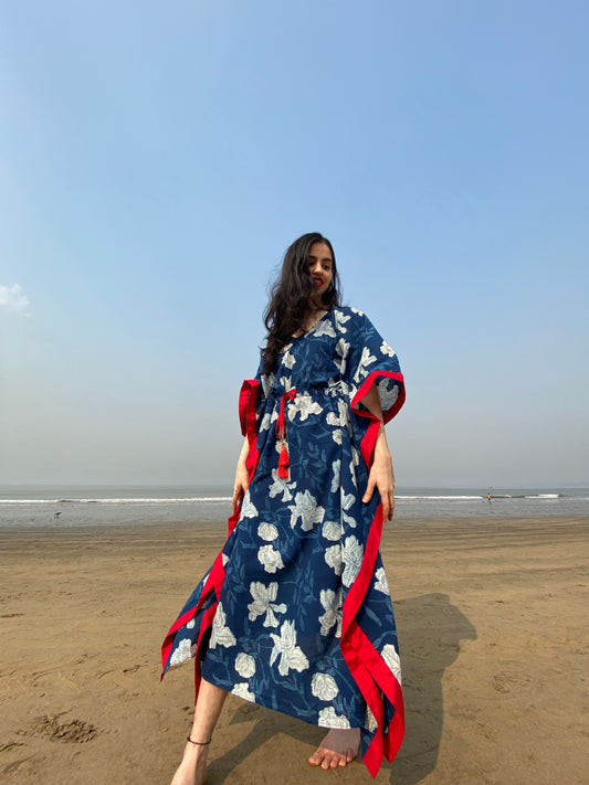Misa Blue Floral Kaftan Dress