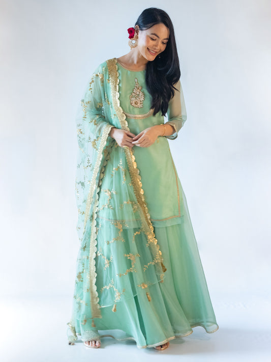 Amira Green & Gold Sharara Set