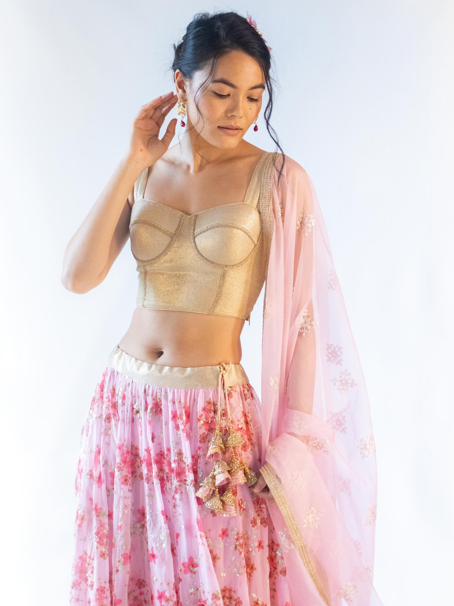 Apsara Corset Blouse Pink Lehenga Set