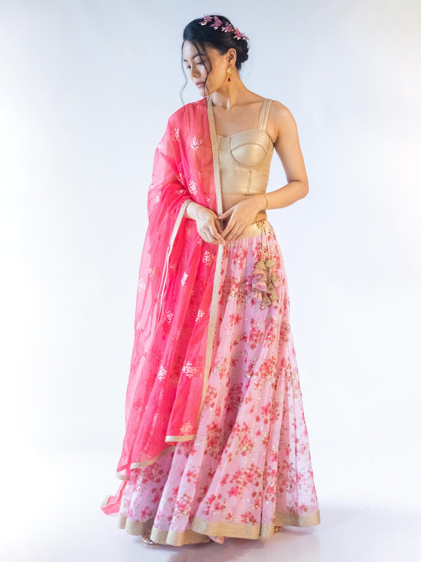 Apsara Corset Blouse Pink Lehenga Set